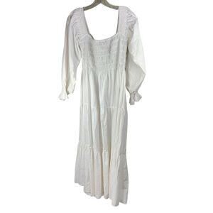 Bagira Dress Womens Maxi White Off‎ Shoulder M Medium Tiered Boho Square Neck